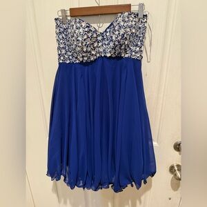 Blue Strapless Dress with jeweled Bodice‎